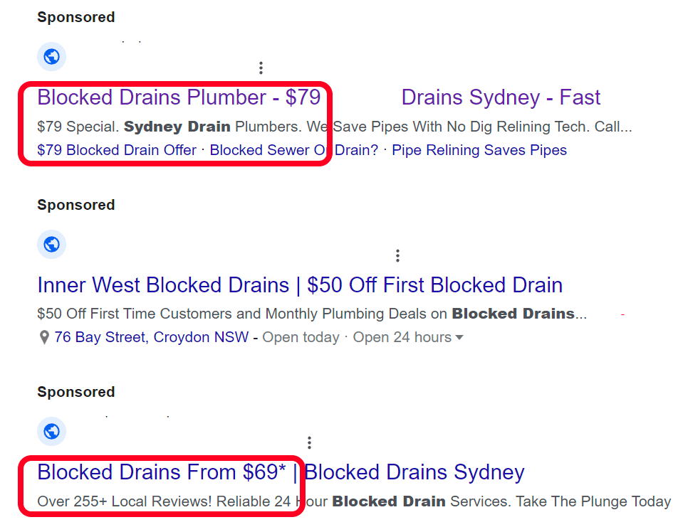 How much to clear a blocked drain in Sydney